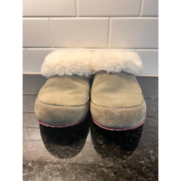 Sorel Go Coffee Run Women's Suede Faux Fur Slip-On Slippers Greyish Tan Size  7 - Picture 3 of 11